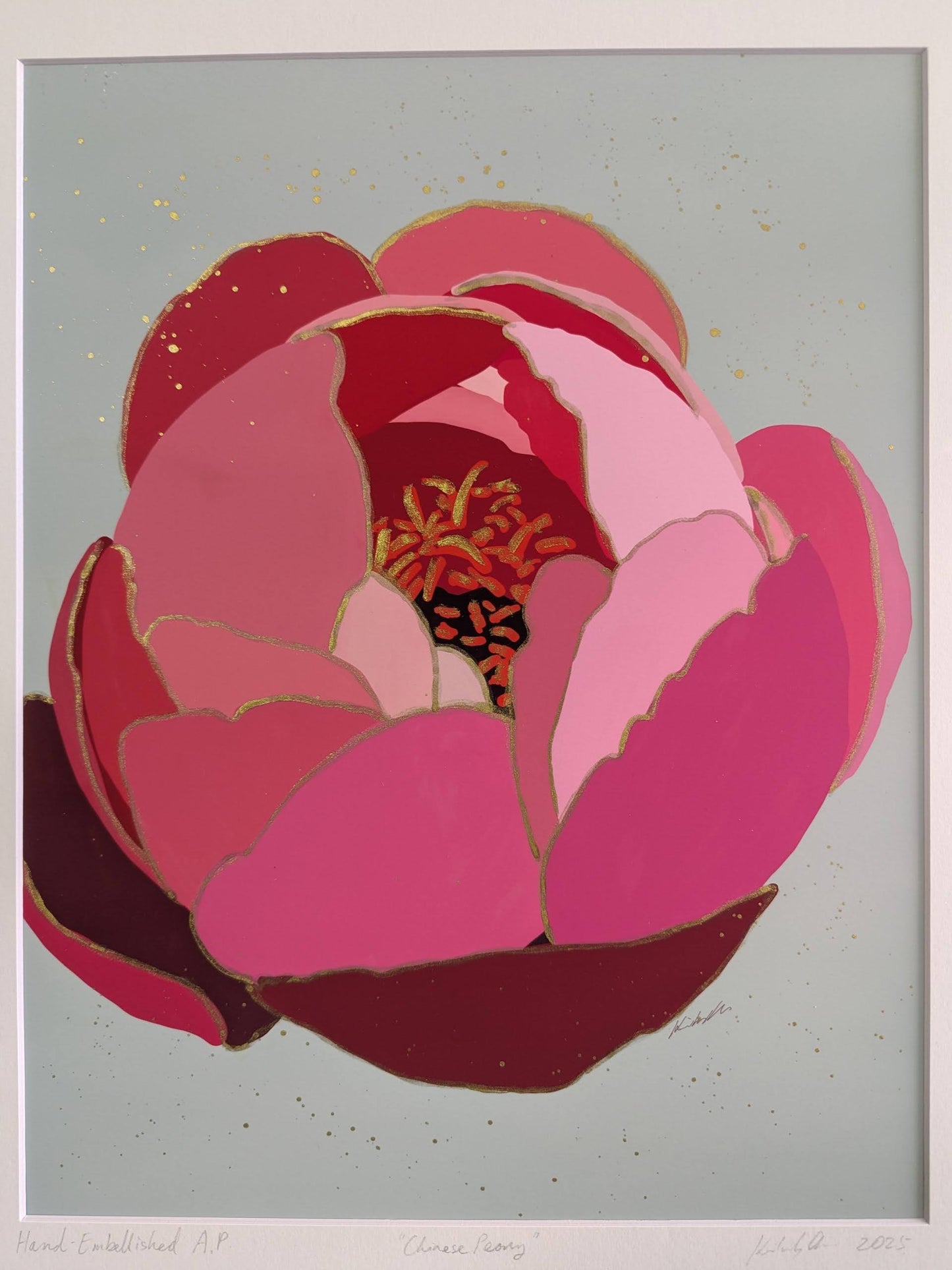 Chinese Peony - Gold Ink Embellished