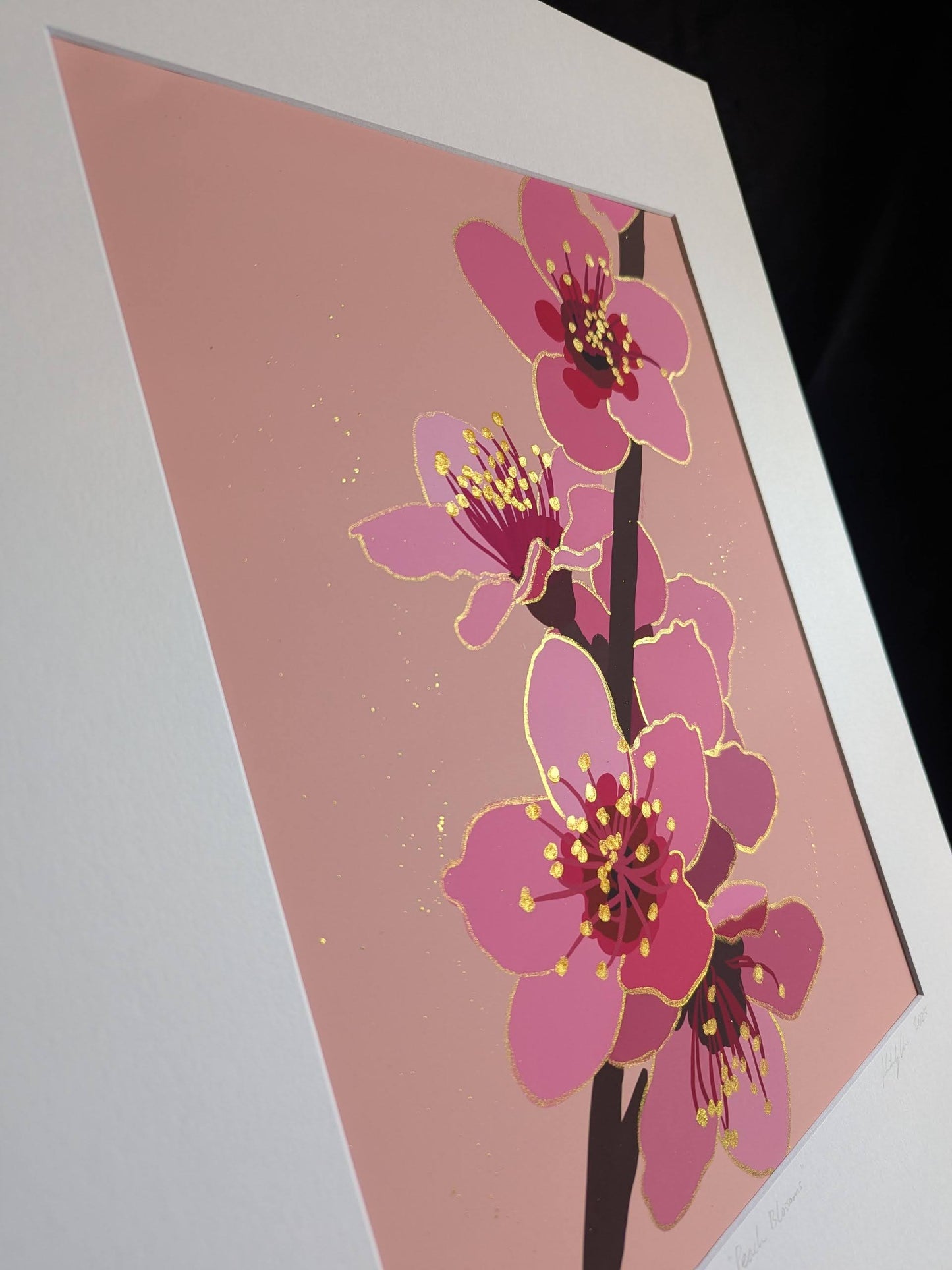 Peach Blossoms - Gold Ink Embellished