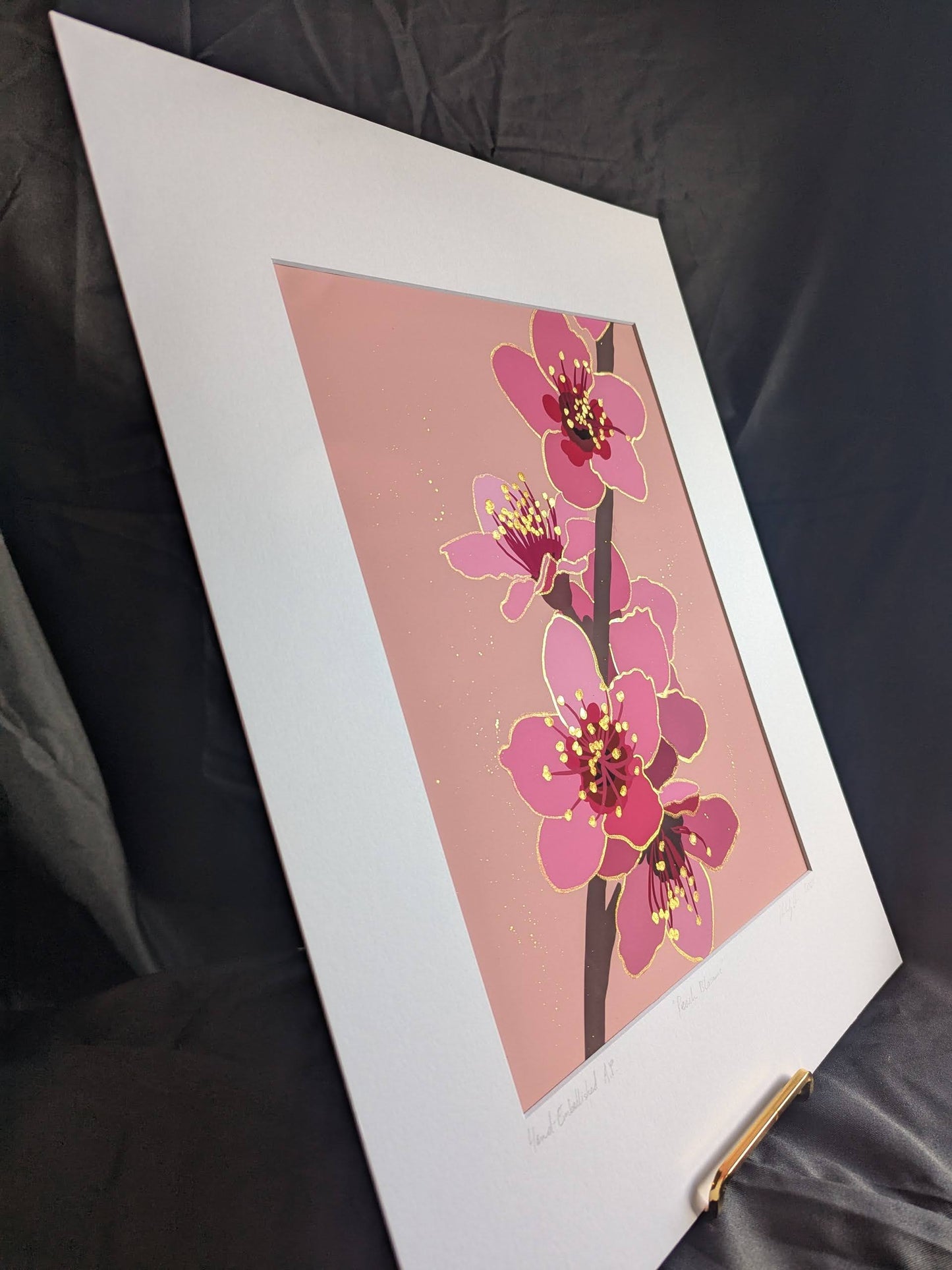 Peach Blossoms - Gold Ink Embellished