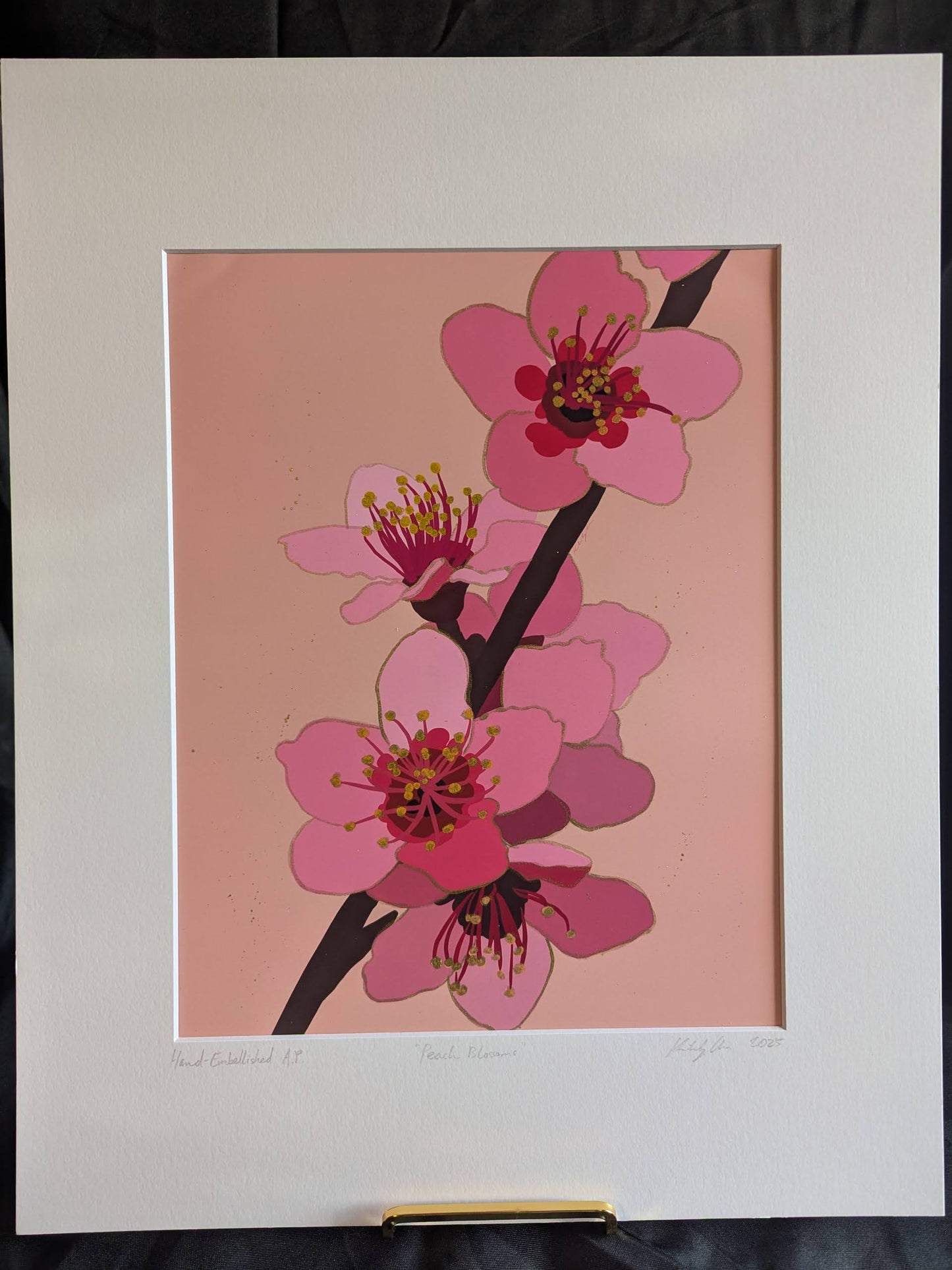 Peach Blossoms - Gold Ink Embellished