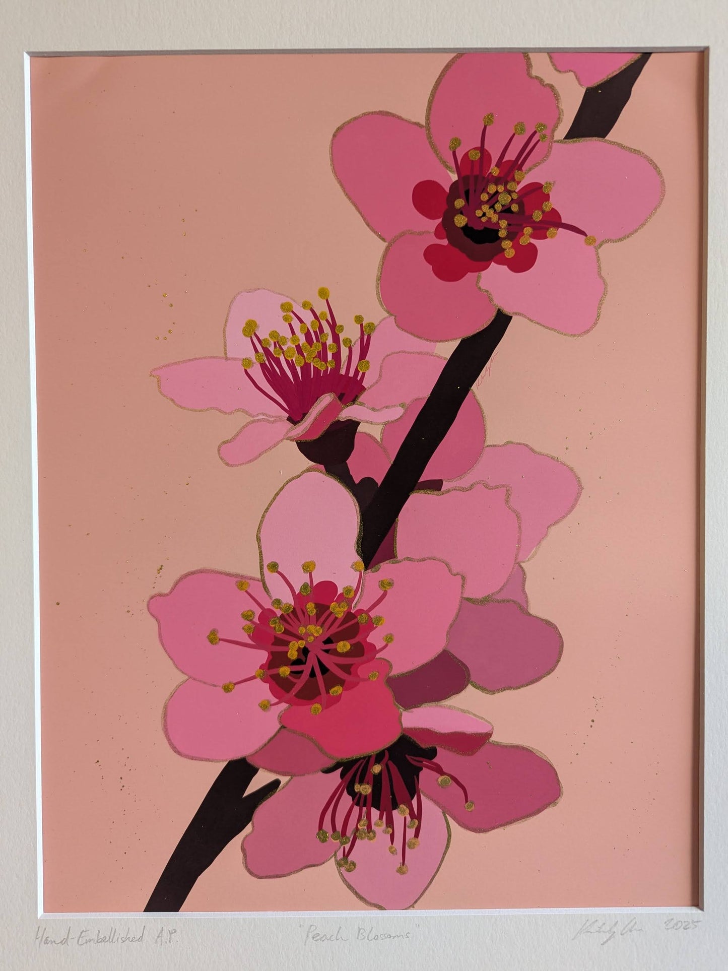 Peach Blossoms - Gold Ink Embellished