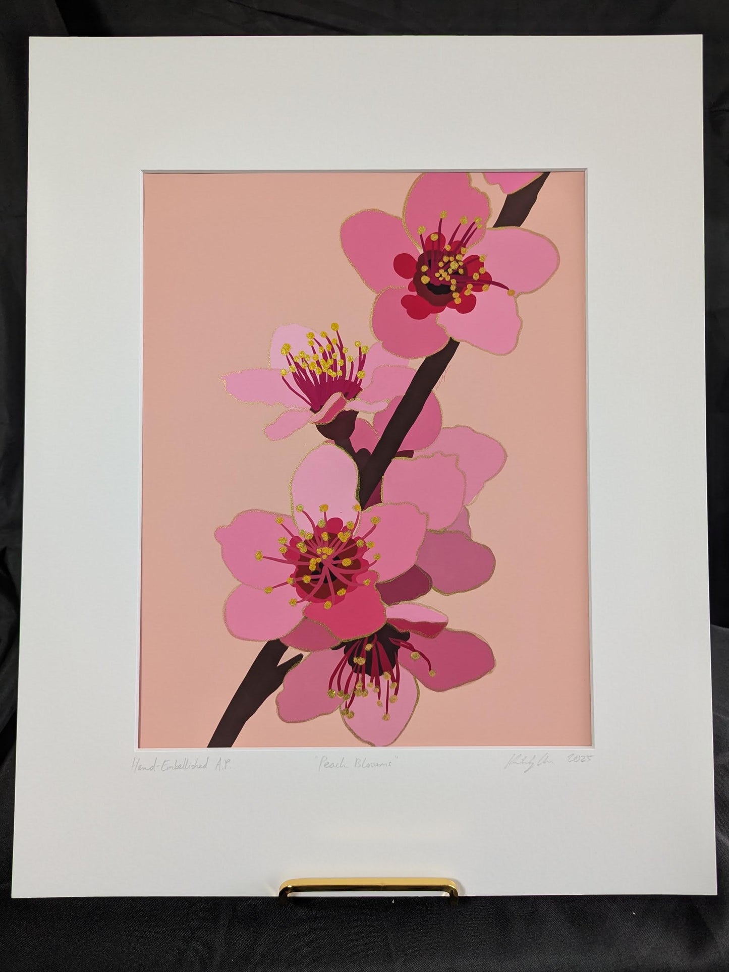 Peach Blossoms - Gold Ink Embellished