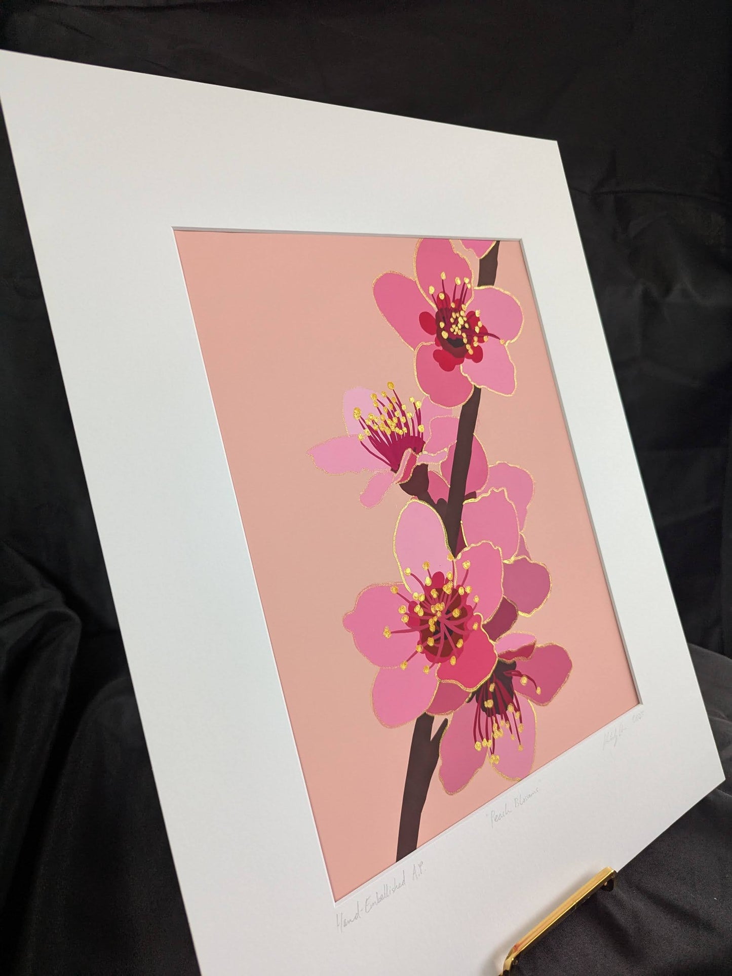 Peach Blossoms - Gold Ink Embellished