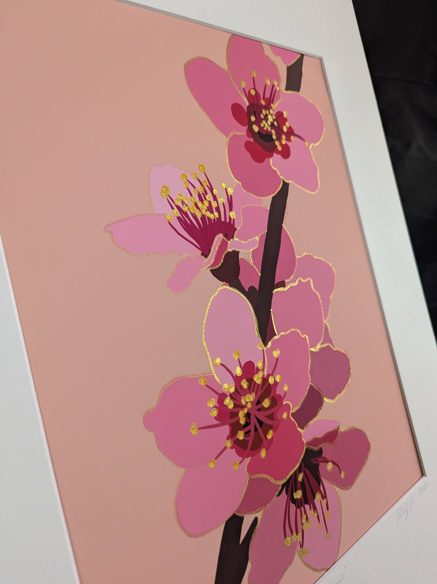 Peach Blossoms - Gold Ink Embellished