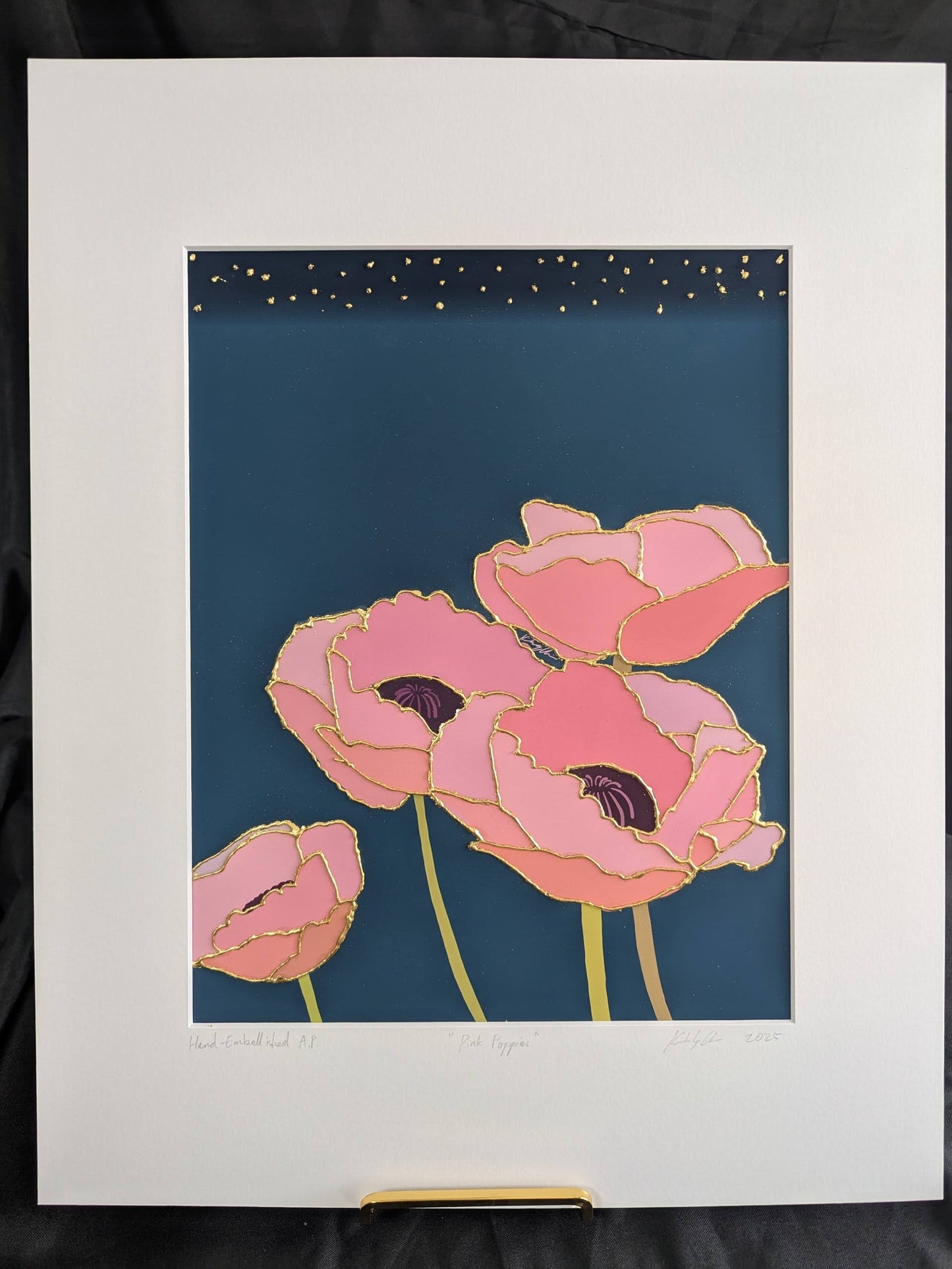 Pink Poppies - Starry Night Edition (Gold Leaf Gilded)