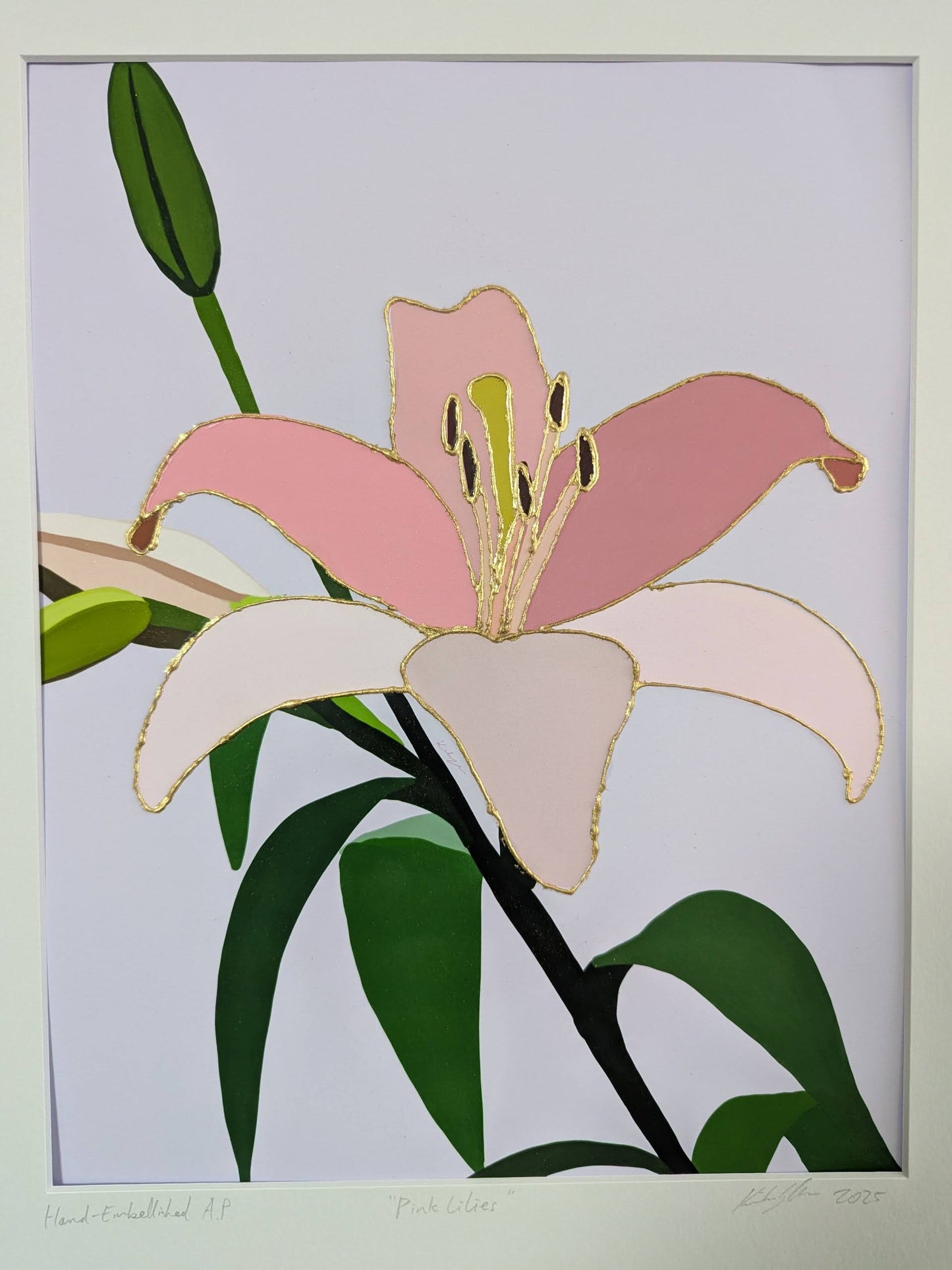 Pink Lilies - Gold Leaf Gilded