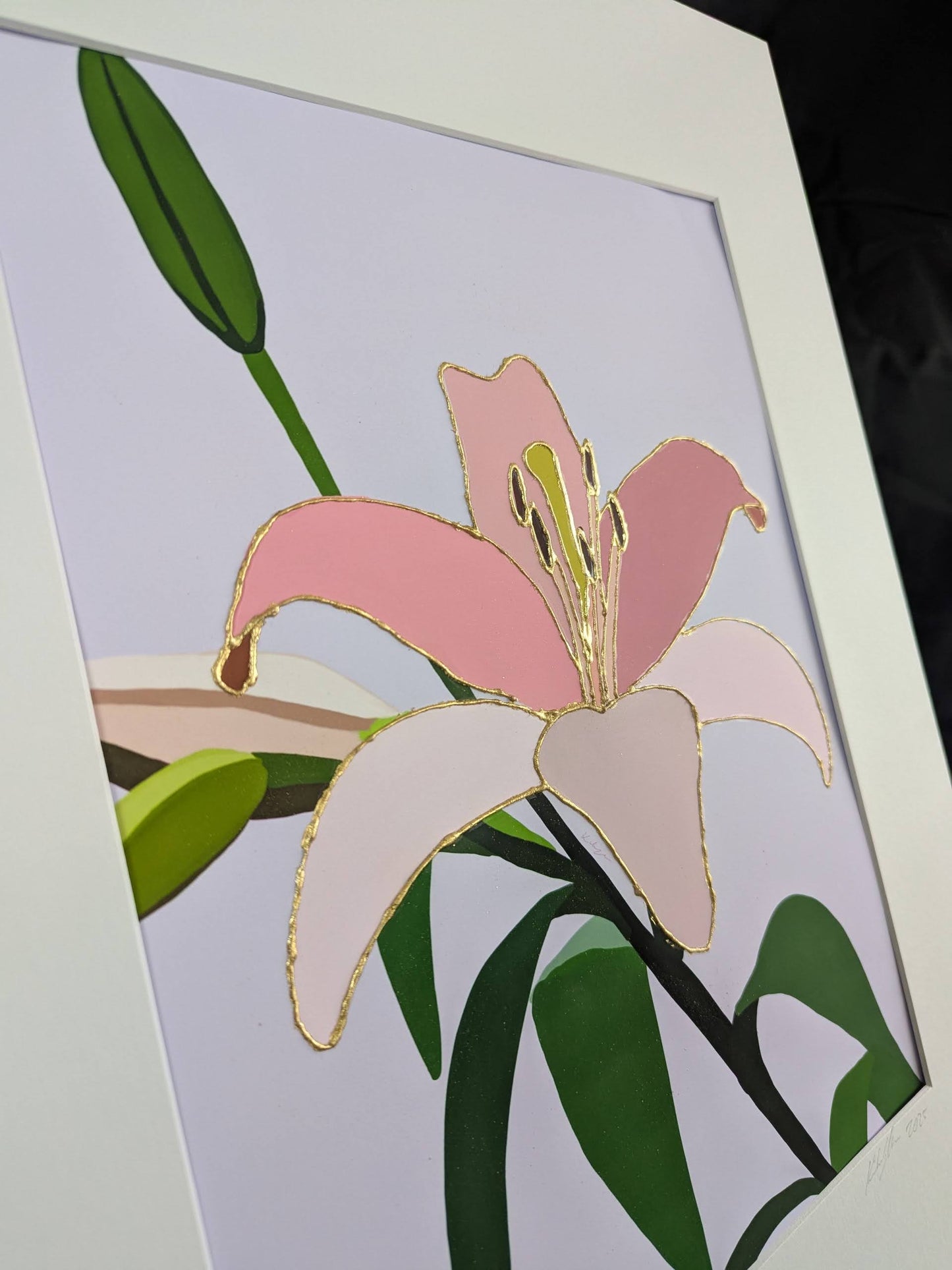 Pink Lilies - Gold Leaf Gilded