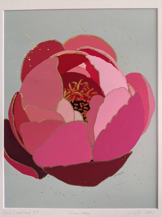 Chinese Peony - Gold Ink Embellished