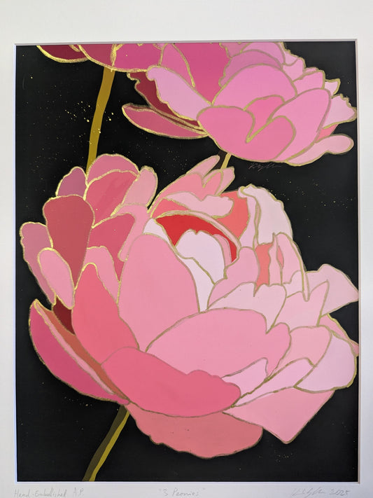 3 Peonies - Gold Ink Embellished - 2nd edition