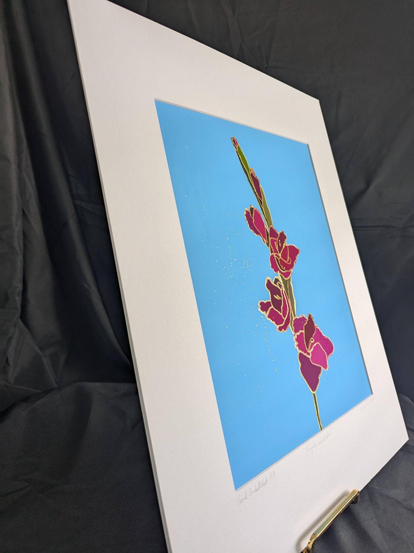 Purple Gladiolus (Sword Lily) - Gold Ink Embellished