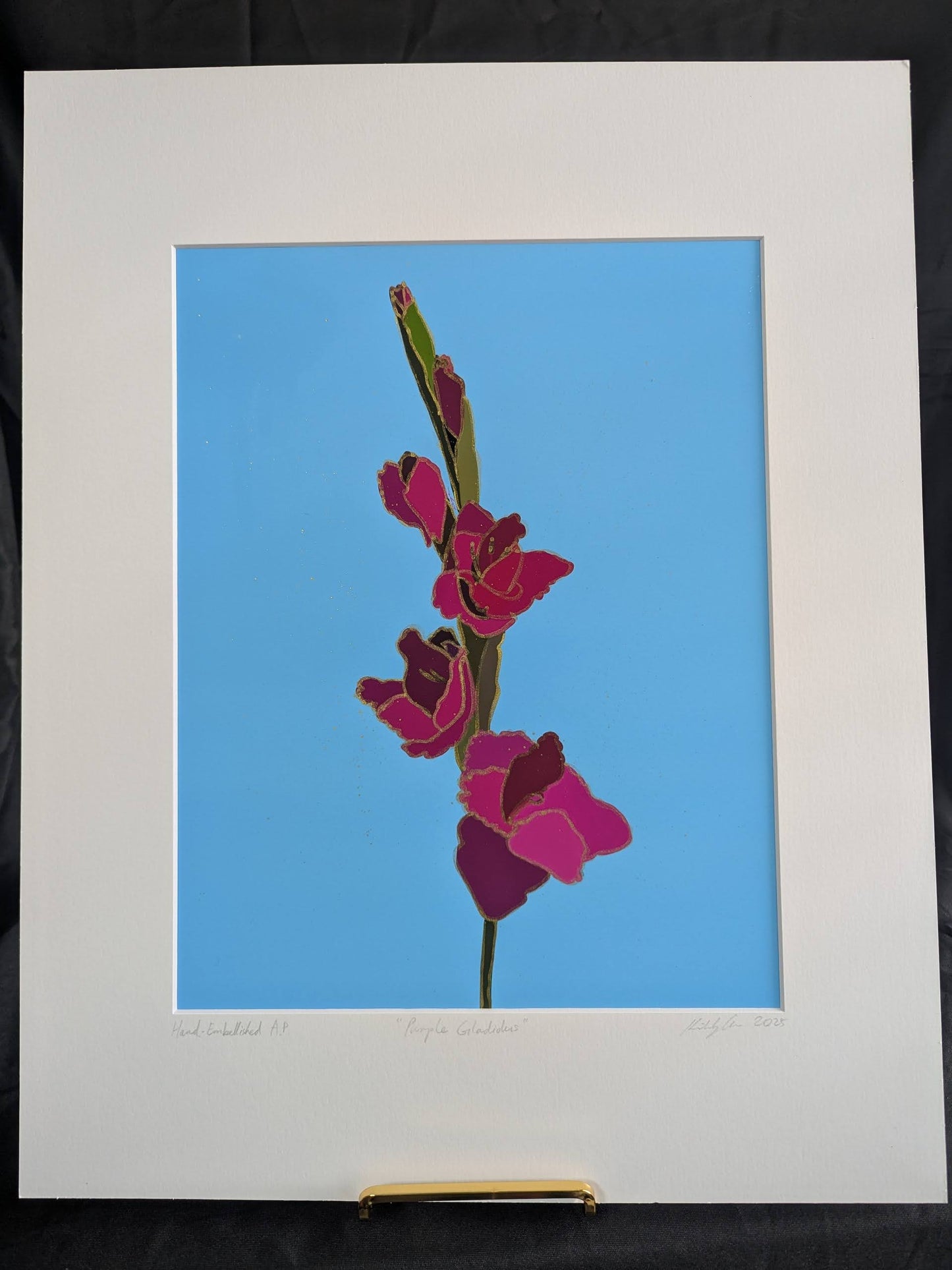 Purple Gladiolus (Sword Lily) - Gold Ink Embellished