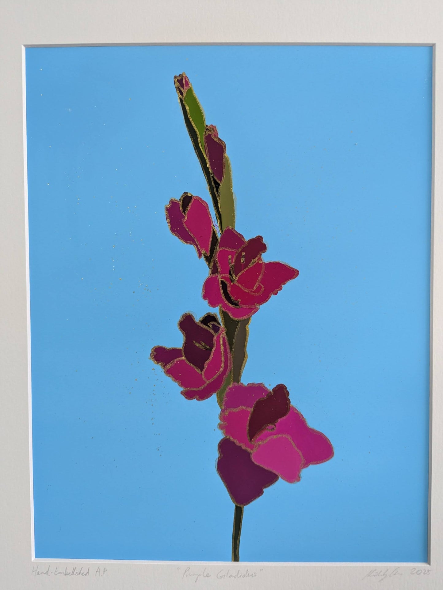 Purple Gladiolus (Sword Lily) - Gold Ink Embellished