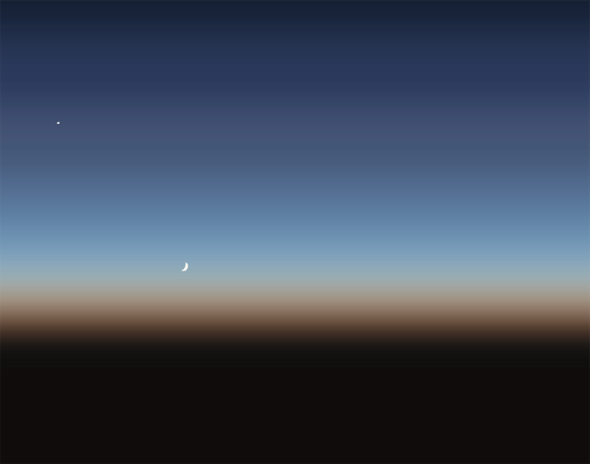 Star and Moon Over Sunset Sky