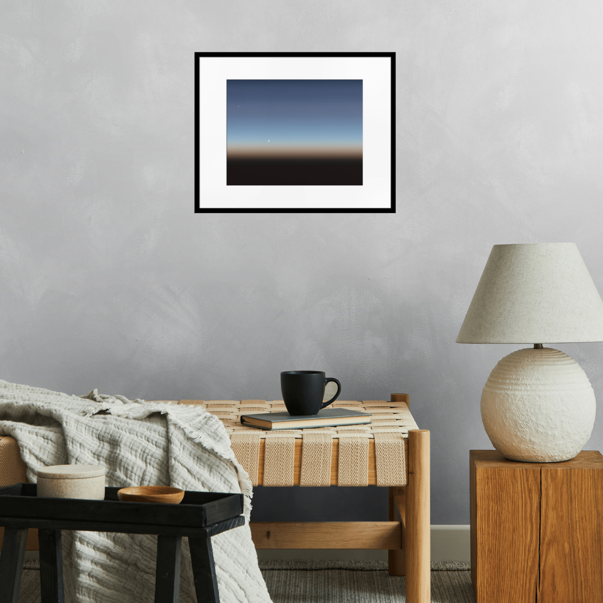 Star and Moon Over Sunset Sky