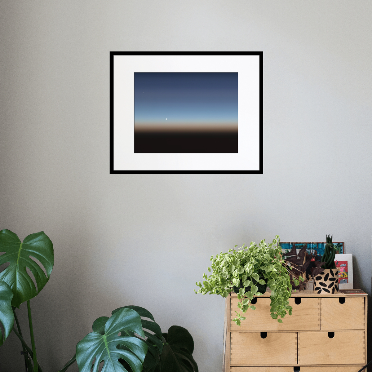 Star and Moon Over Sunset Sky