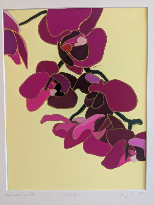 Orchids - Gold Ink Embellished