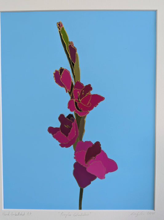 Purple Gladiolus (Sword Lily) - Gold Ink Embellished