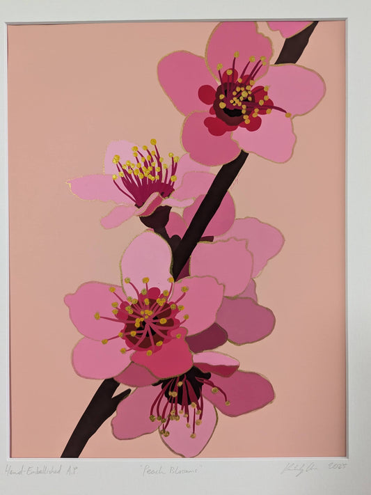Peach Blossoms - Gold Ink Embellished