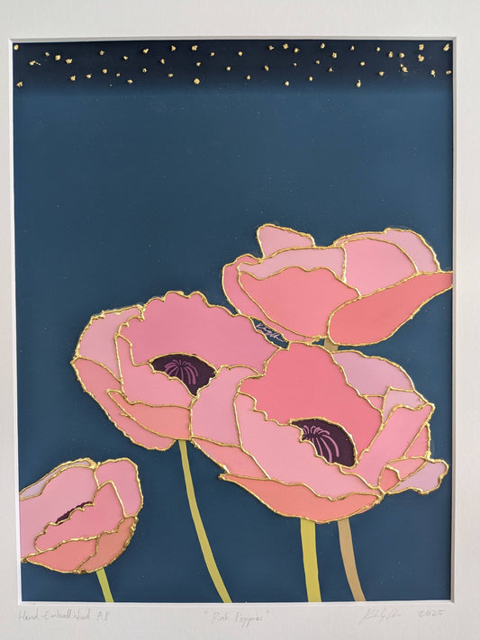 Pink Poppies - Starry Night Edition (Gold Leaf Gilded)
