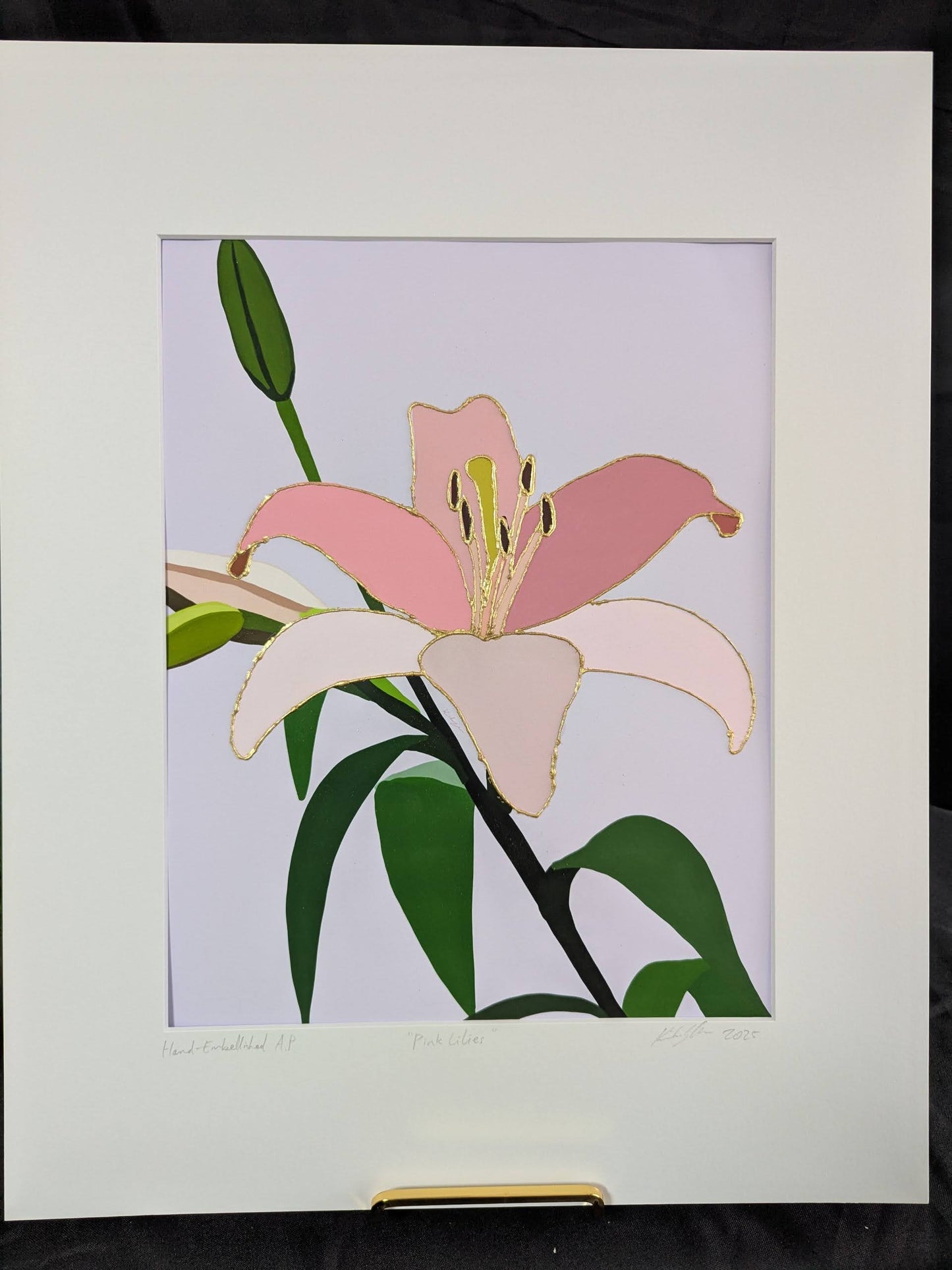 Pink Lilies - Gold Leaf Gilded